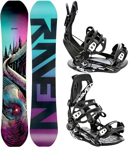 Raven Set de Snowboard: Tabla Raven Dahlia Carbon Mint/Pink + Fijaciones FT360 (Negro, Fucsia, Menta) (Fijaciones FT 360 Black S, Tabla de 151 cm)