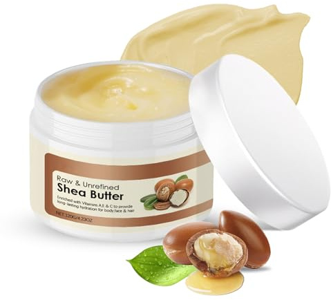 Sheabutter Unraffiniert Bio Shea Butter Creme Rein und Natürlich, Kaltgepresst Körperbutter sehr Trockene Haut, Vegan für Alle Hauttypen, Haare, Gesicht, Natural Glatte, 120g