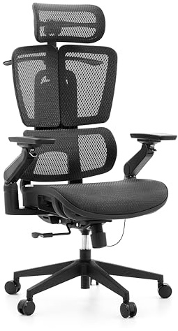 hjh OFFICE Ergo U2 Pro3 kontorsstol – Professionell snurrstol med nylonnät – höjdjusterbart svankstöd – steglös sittdjupsjustering – ​​6D armstöd – svart