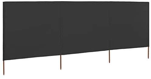 Brise-vent, pliable, en 3 pièces, anthracite, 400 x 120 cm, en tissu non tissé, avec piquets en bois, brise-vue et protection solaire pour jardin, terrasse, balcon, camping, tissu d'ombrage et voile