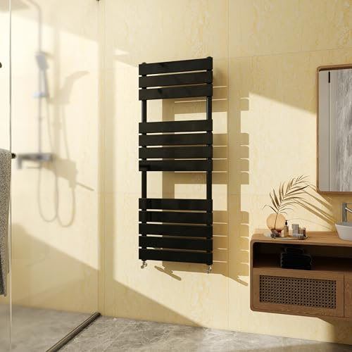 SKY BATHROOM Flat Panel Towel Rail Radiator,Wall Mounted Central Heating Ladder Rad 1200X450mm Black