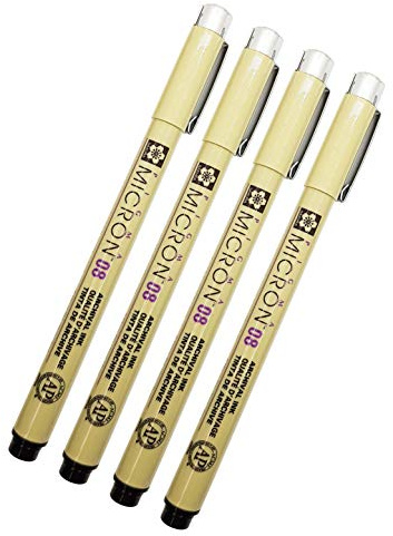 Sakura Pigma Micron 08 schwarzer Stift, 0,5 mm Strichbreite (4 Stück) (08)