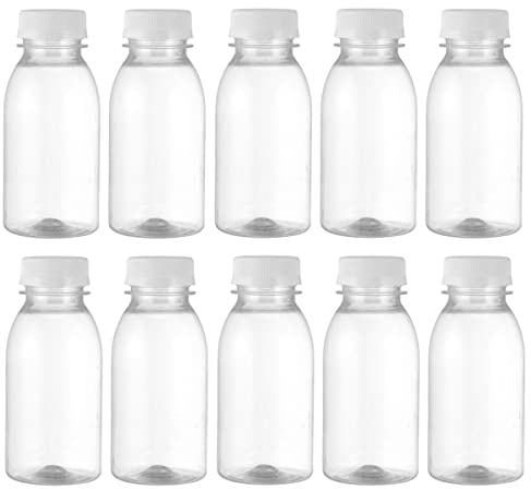 Yardwe - Lote de 10 botellas de leche de plástico, 250 ml, con tapas, para beber zumo de agua, vacío, recipiente para leche, jarras de leche, botella de zumo para la escuela de fiesta de oficina