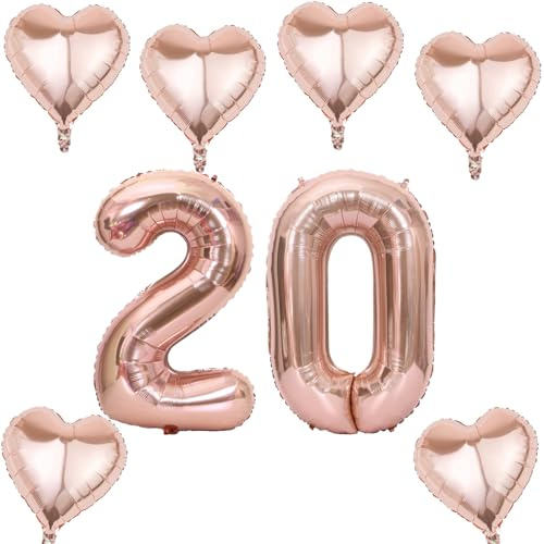 Pallone oro rosa numeri 20 +6 pezzi cuore palloncino elio 20 compleanno decorazione per le donne,40” pallone d'oro rosa gigante foil 20 per 20 compleanno decorazione, pallone elio numero 20