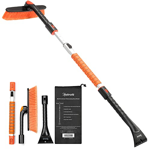 AstroAI Eiskratzer Auto mit Besen 120CM Lang Ausziehbarer Schneebesen Abnehmbarer Eisschaber mit Schaumstoffgriff & 360 ° Drehbarer Bürstenkopf für Auto LKW PKW SUV