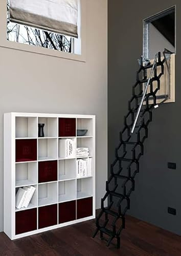 Matisère Scala Retrattile a Parete in Acciaio da 0.29m a 0.39m di Larghezza, Lunghezza Aggiustabile da 2.45m a 3.00m, Portata Massima 260kg, Colore Nero