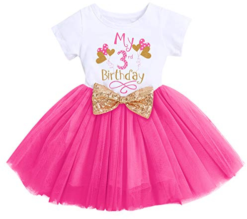 FYMNSI Vestido de algodón de manga corta con tutú, línea A, vestido de fiesta de princesa, vestido de fiesta para sesión de fotos, Rose - Globo 3er Cumpleaños, 3 Años