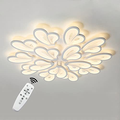 Moderne LED Deckenleuchte Dimmbar,Wohnzimmerlampe mit Fernbedienung 3000K-6500K Lichtfarbe/Helligkeit,108W Deckenlampe Deckenbeleuchtung Schlafzimmer Lampe,Kronleuchter Dimming Innenbeleuchtung,110cm