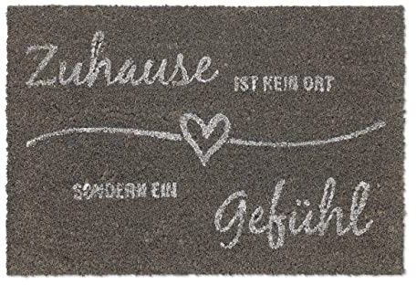 Relaxdays Fußmatte Kokos Zuhause ist kein Ort sondern EIN Gefühl, Türmatte außen & innen, Kokosmatte 60x40 cm, grau