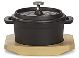 ECHTWERK Casseruola in ghisa, Mini casseruola con vassoio di servizio, Piccolo arrosto, Già cotto, Adatto per forni, grill, barbecue e induzione, Ideale per cucinare e servire, 200 ml, Ø 9,2 cm