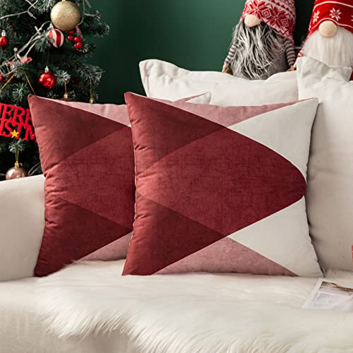 MIULEE 2er Set Kissenbezug 50×50cm Stein Rautenmuster Bordeaux Rot | Skandinavisches Design Dekorativ Modern Vielseitig Pflegeleicht Für Sofa Wohnzimmer Schlafzimmer Und Gästezimmer