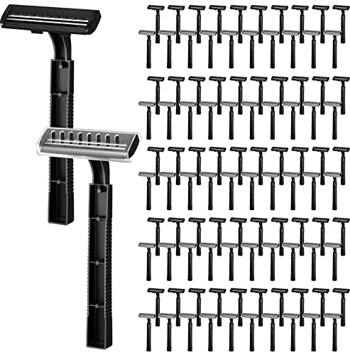 Jutom 100 Pcs Twin Blade Disposable Razors Bulk with Safety Cap Stainless Steel Shaving Razors Bulk Multipurpose Portable for Men Women Bathing Hotel Travel Camping Charity Apartment
