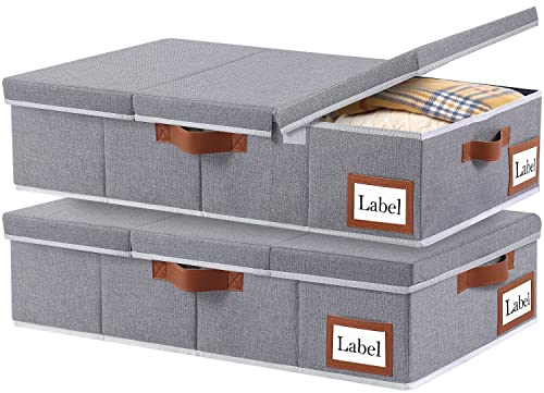 Yawinhe 2 Stück Unterbettkommode, Kleideraufbewahrung mit Deckel, Faltbare Aufbewahrungstasche mit Haltegriffen, für Bettdecken, Decken, Kleidung, 80x40x15cm, Grau