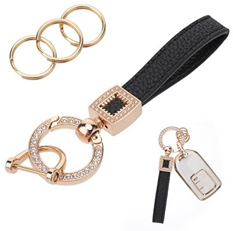 Cobee Mikrofaser Leder Auto Schlüsselanhänger, glitzernder universeller Schlüsselanhänger Halter mit Anti Verlust D Schnalle 360 Grad drehbarer Auto Schlüsselanhänger Halter