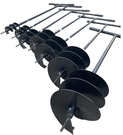 F & R Erdbohrer aus Stahl, Handerdbohrer zum Setzen von Erdlöchern, Handgriffe mit Gummi, Handbohrer für Erdarbeiten im Garten, Bau & Landschaftsbau, Lochspaten, Pfahlbohrer, Gartenbohrer, Ø 250 mm