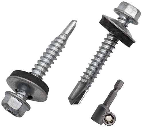 SKIR'CO (100 uds.) Tornillos para techos galvanizados 5,5 x 38 mm cabeza hexagonal tornillos autoperforantes DIN 7504-K con arandelas de sellado EPDM