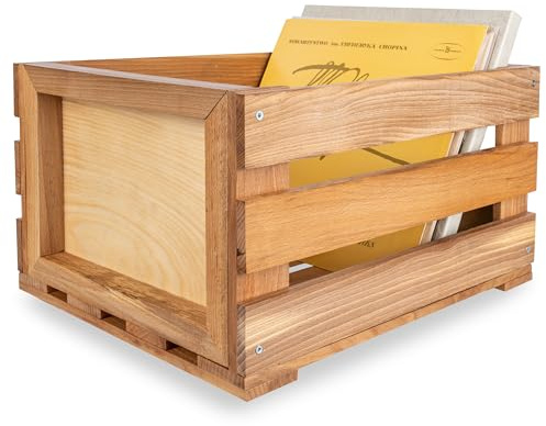 Creative Deco Wooden Box for Vinyl Records | 46 x 36 x 29 cm (+/- 1 cm) | Storage Box for Storing Vinyl | Natural Beech Wood | Up to 80 Discs, Fruit, Vegetable, Wine, Toys
