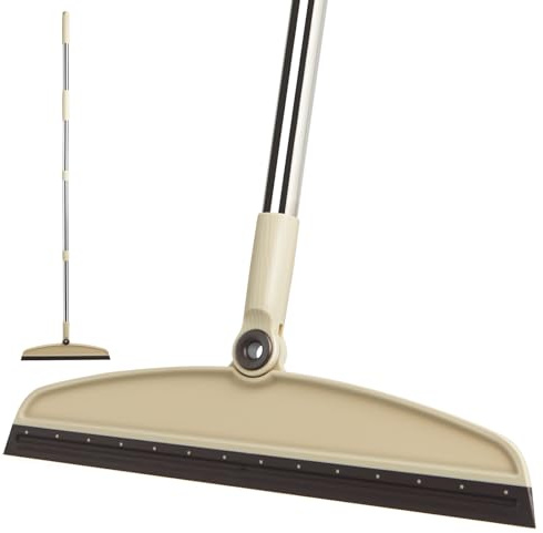 XXFLOWER Floor Squeegee, Silicone Squeegee Broom Sweeping Water and Pet Hair for Hard Floor,Multifunctional Scraper with Long Handle for Shower,Bathroom,Kitchen,Glass Windows,Garage(Brown Beige)