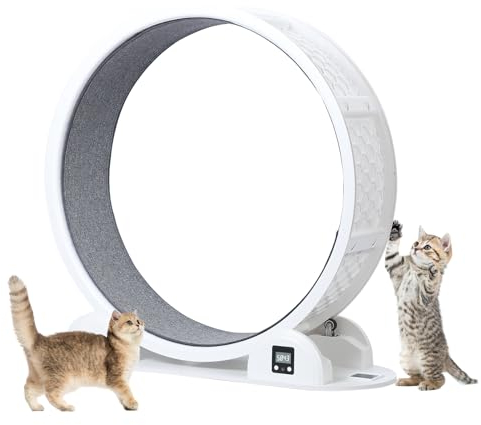 Laufband für Katzen 110cm, Großes Laufrad für Indoor-Katzen Mit Schrittzähler, Kratzbaum Zum Kratzen Mit Natürlicher Holzfarbe, Karton für Katzenunterhaltung (Weiß)
