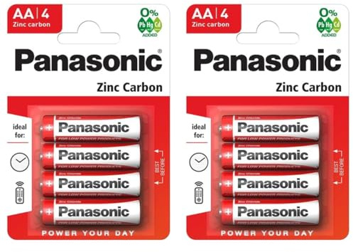 PANASONIC Pack of 2 Blister Packs of 4 Red Zinc-Carbon AA LR06-1.5 V Batteries