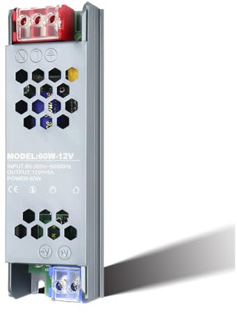 Schaltnetzteil LED Netzteil 12V 60W AC/DC Transformator Adapter LED Trafo,AC 86-265V to DC 12V 5A 60W Schaltwandler Kompakter Extrem Dünner Konstantspannung, für LED Streifen Stripe