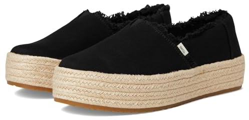 TOMS Valencia wedge, svart bred bredd kanvas/fransa, 5 UK, Svart bred duk fransad, 37.5 EU