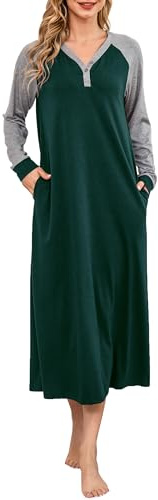 Lovasy Nightdresses for Women UK Long Sleeve Women's Nightdresses&Nightshirts Ultra Soft Nighties for Women Long Nightgowns Ladies Night Dress with Pockets