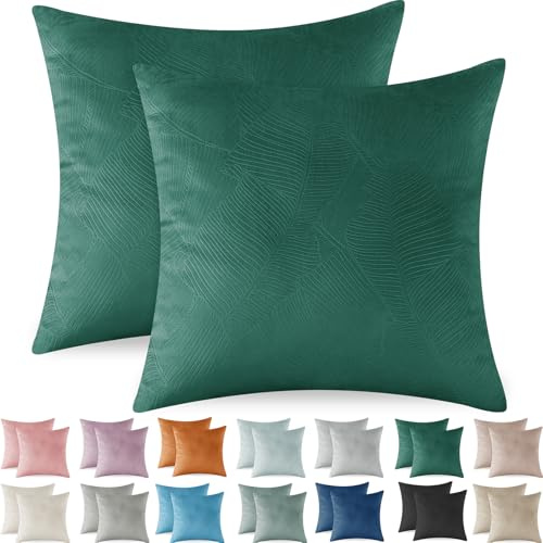 Ystyle Dekorativa Kuddfodral 50x50 2 Stycken, Stretch Kuddöverdrag I Sammet, Fyrkantiga Örngott Tvättbart För Soffa Hem Och Sovrum, Kvalsterhämmande Andningsbart Med Dold Dragkedja, Grön