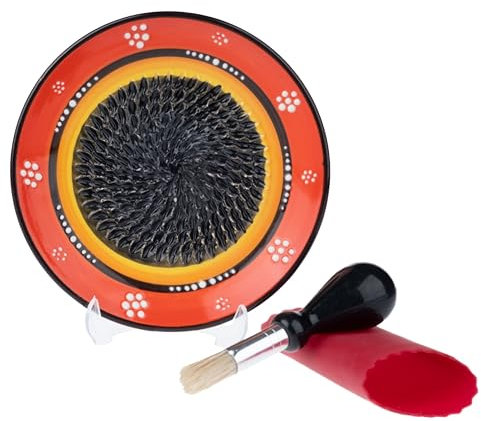 Grattugia per aglio in ceramica, fatta a mano, 4 spremiaglio naturale, tritacarne decorativo, lavabile in lavastoviglie, zenzero, aglio, formaggio, grattugia manuale (nero/arancione)