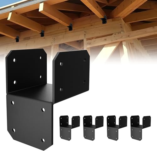 4 Pcs Black Joist Anchor Connector, Post Caps Tie Bracket for 4x 4, Steel Mounting Joist Hanger Brackets, Truss to Beam Connector Roof Tie Header Hanger for Supporting Beams Rafters