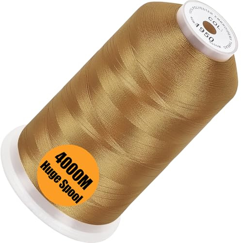 New brothread - Bobina Singola Enorme 4000M/Cad 100% Poliestere Filo da Ricamo a Macchina 40WT per Macchine Commerciali e Domestiche - Christmas Gold
