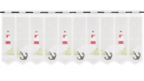 Clever-Kauf-24 Scheibengardine Leuchtturm | HxB 45x135cm | Anker Meer | rot | maritim | Bistrogardine |