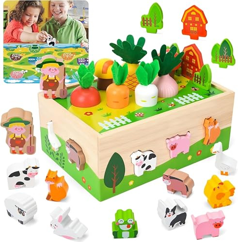 MonteSpi Montessori Karotten Steckspiel, Motorikspielzeug ab 1 Jahr | Farmspiel mit Karotten und Steckspiel, fördert Feinmotorik, Farbenlernen und Hand-Auge-Koordination