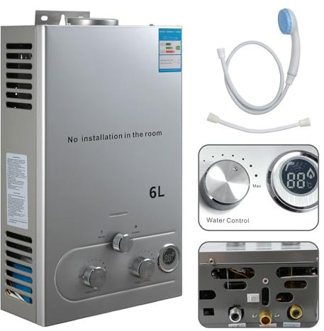 Scaldacqua a gas GPL, scaldabagno istantaneo a gas, modalità inverno ed estate, protezione contro il surriscaldamento, con soffione doccia e impianto idraulico, per la casa, all'aperto, campeggio auto