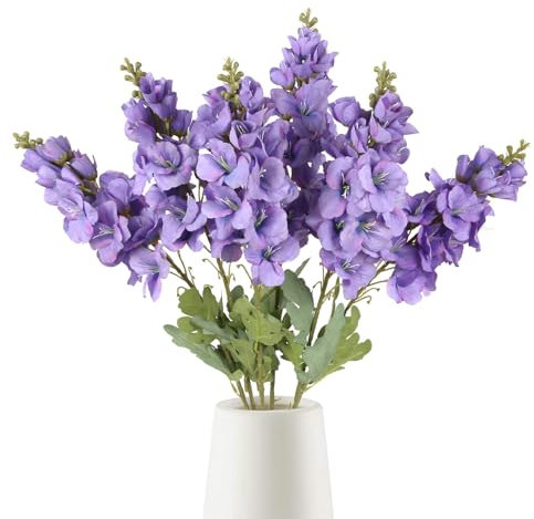 Fqueelvys 6PCS Purple Gladiolus Artificial Flowers 33.5in Long Stem Fake Silk Flowers Faux Gladiolus for Tall Vases Wedding Home Party Centerpieces Table Decor Floral Arrangements (Purple)