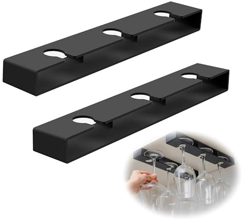 jinminamz Portabicchieri Sospeso, Porta Calici, Porta Bicchieri Sospesi, Portacalici Sottopensile, Portabicchieri Senza Foratura per Cucina, Bar, Ristorante, Nero (2 Pezzi)