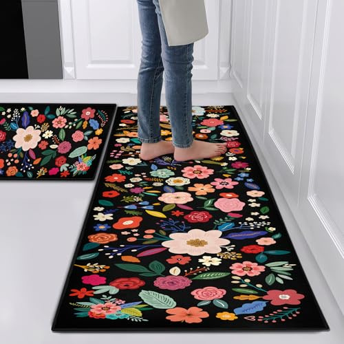 Hoimlm Lot de 2 tapis antidérapants de cuisine, lavable, anti-fatigue, décoration pour la maison, bureau, bureau debout