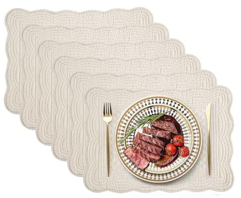 Tovagliette 6 Tovagliette Trapuntate,Set Cotone Reversibili Rettangolari Bordi Smerlati For Cucina,Cena,Feste,Vacanze,Lavabili Lavatrice,13x18(2)
