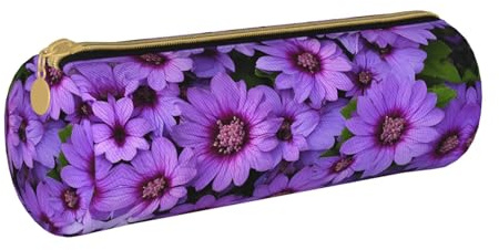 ESNAIUVCD Trousse à crayons cylindrique en cuir PU de haute qualité avec imprimé fleur de lys violet, blanc, Taille unique, Trousse de beauté