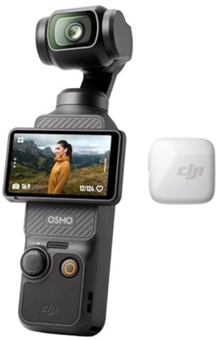 DJI Osmo Pocket 3 + Mic Mini Sender (Polarweiß), Vlogging Kamera, Wireless Mikrofon, Detailreicher Audio, OsmoAudio, Aktive Geräuschunterdrückung, Autom. Begrenzung