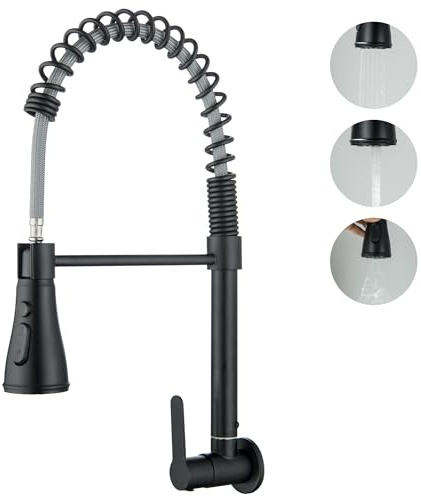 LIWEIKE Rubinetto per acqua fredda nero, rubinetto per acqua fredda girevole a 360° con 3 tipi di getto, rubinetto solo per acqua fredda, rubinetto da cucina a parete