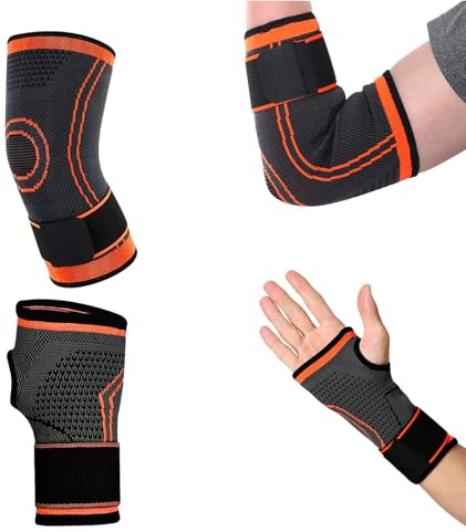 DOINEUFL 1 Pair Elbow Support for Men Women, Wrist Supports & Elbow Support Set - Compression Sleeve for Arm, Arthritis, Tennis, Golfers, Gym - Adjustable Elbow and Wrist Brace Strap (1, L)