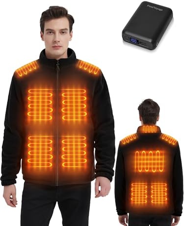 FrostVoyage Veste Polaire Chauffante Homme avec Batterie 18400 mAh, Blouson Manteau Chauffant Homme Femme avec Batterie Incluse, Gilet Vêtement Chauffant Manche Longue, 10 Zones de Chauffage