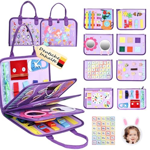 JHkim Montessori Busy Board Deutsch, Kinder Spielzeug ab 1 2 3 4 Jahre, Activity Board Busy Book, Geschenke für Junge Mädchen, Kinder Sensorik Lernspielzeug, Motorikbrett für Reise Auto Flugzeug