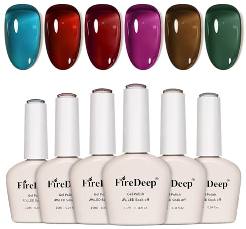Firedeep 10ml Hema-frei Gel Nagellack Set, 6 Farben Transparenter Jelly-Lack in Dunkelrot Tiefgrün Braun Blau Lila, Soak-off UV/LED für Frauen DIY & Salon