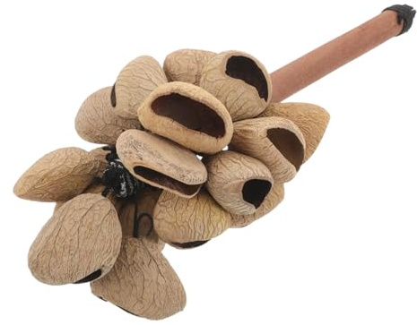 Sonaglio Africano Manico in Legno, 1 Pezzo per Danza Culturale | Kashaka, Uso Facile, Peso Ridotto, Frutti Naturali, per Prescolari e Ragazza, Accompagnamento Musicale