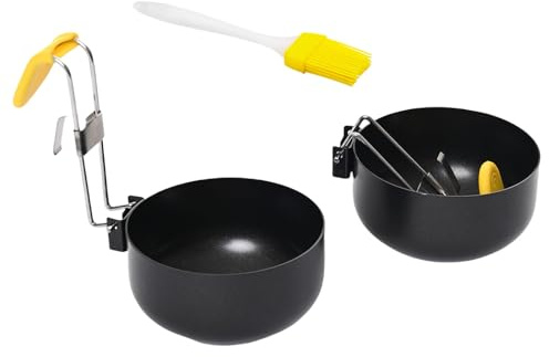 YUXITA 430Stainless Steel Eggs Poacher Pan Folding Handle Eggs Boiler Metal Texture Cooking Tool Suitable for Poached E