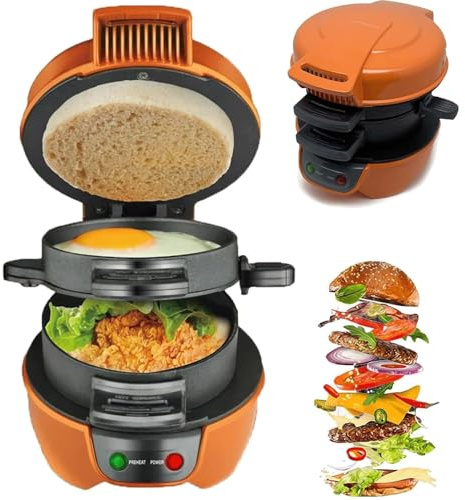 Mini Grill Burger Maker Machine 800W - Non-Stick Double Sided Heating Breakfast Sandwich Maker & Egg Cooker Ring - Easy to Clean - Ideal for Home Use