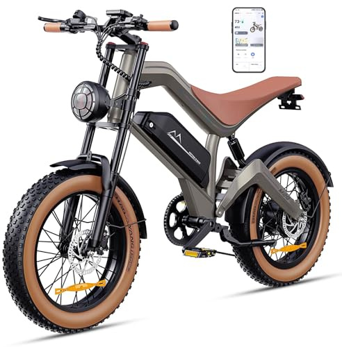 FREEJOYER E Bike Herren, 20 * 4.0 All-Terrain Fat Reifen Elektrofahrrad mit 250W 74NM Motor 48V 18.2Ah Akku, mit APP, 25km/h bis zu 100km, 7-Gang Getriebe Scheibenbremse, M20