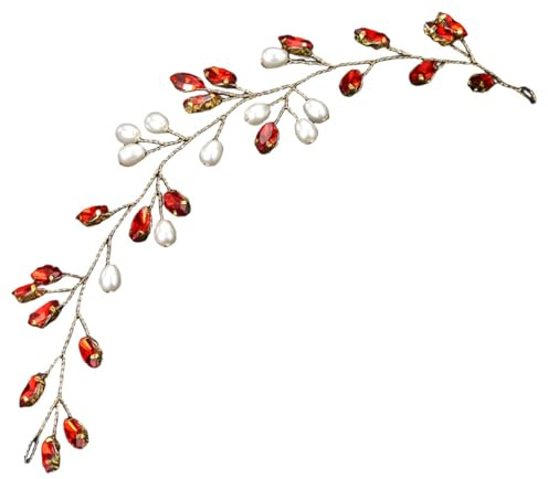 Veemoon Vigne de Cheveux Mariage en Strass et Perles Rouges Ornement Délicat pour Mariée Accessoire Coiffure de Fête Bijou Cheveux Élégant pour Cérémonie